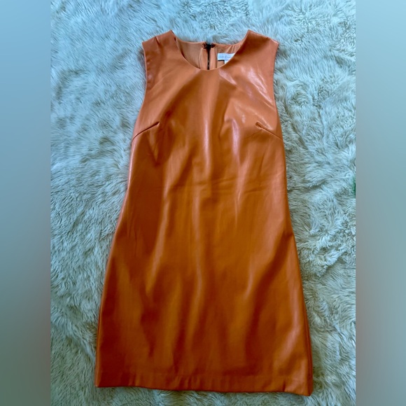 NWOT House of Harlow, Vegan Leather Papaya/Orange Dress Size Small - Picture 7 of 10
